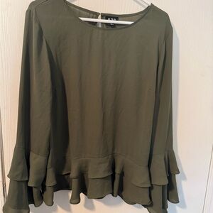 a.n.a Olive Green Ruffle Blouse